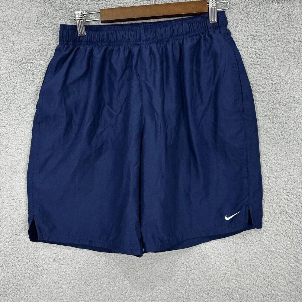 Nike swim trunks mens large‎ blue swoosh lined pockets board shorts beach resort